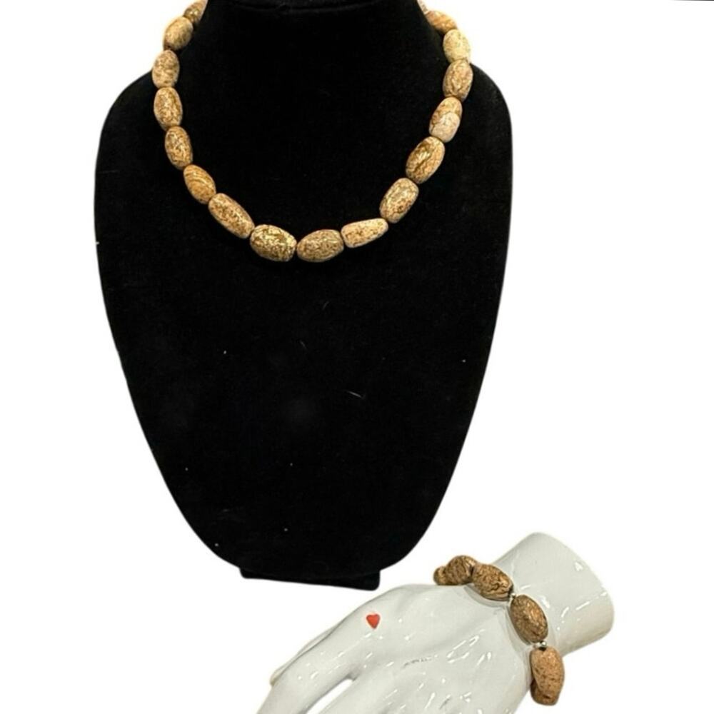Barse 925 Sterling Silver Picture Jasper Necklace Bracelet Set Chunky Jewelry